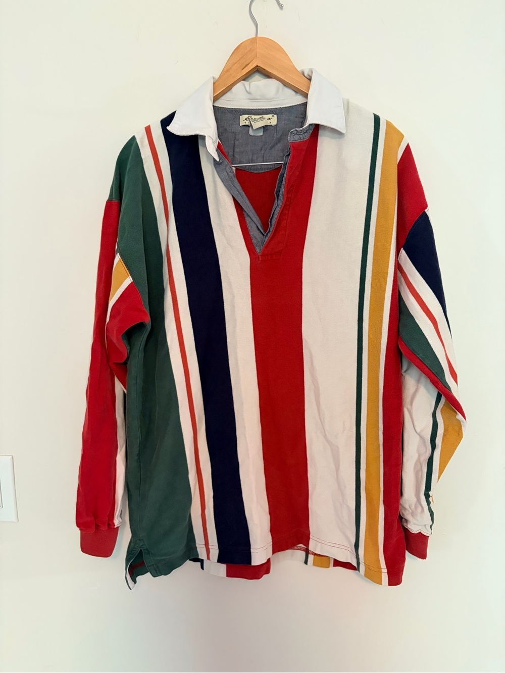 Eddie Bauer Men’s Rugby Polo Shirt Striped 80s 90s Y2K Vintage Sz M Red Green